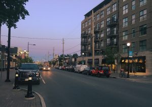 Wellington Street West in Hintonburg at dusk