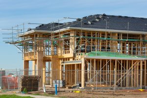 A new house being framed on a construction site